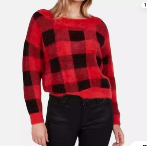 Express Buffalo Plaid Fuzzy Sweater, Size Women's Large - Picture 10 of 10